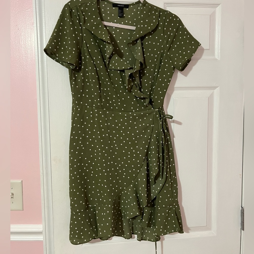 Beautiful green polka dot mini dress
